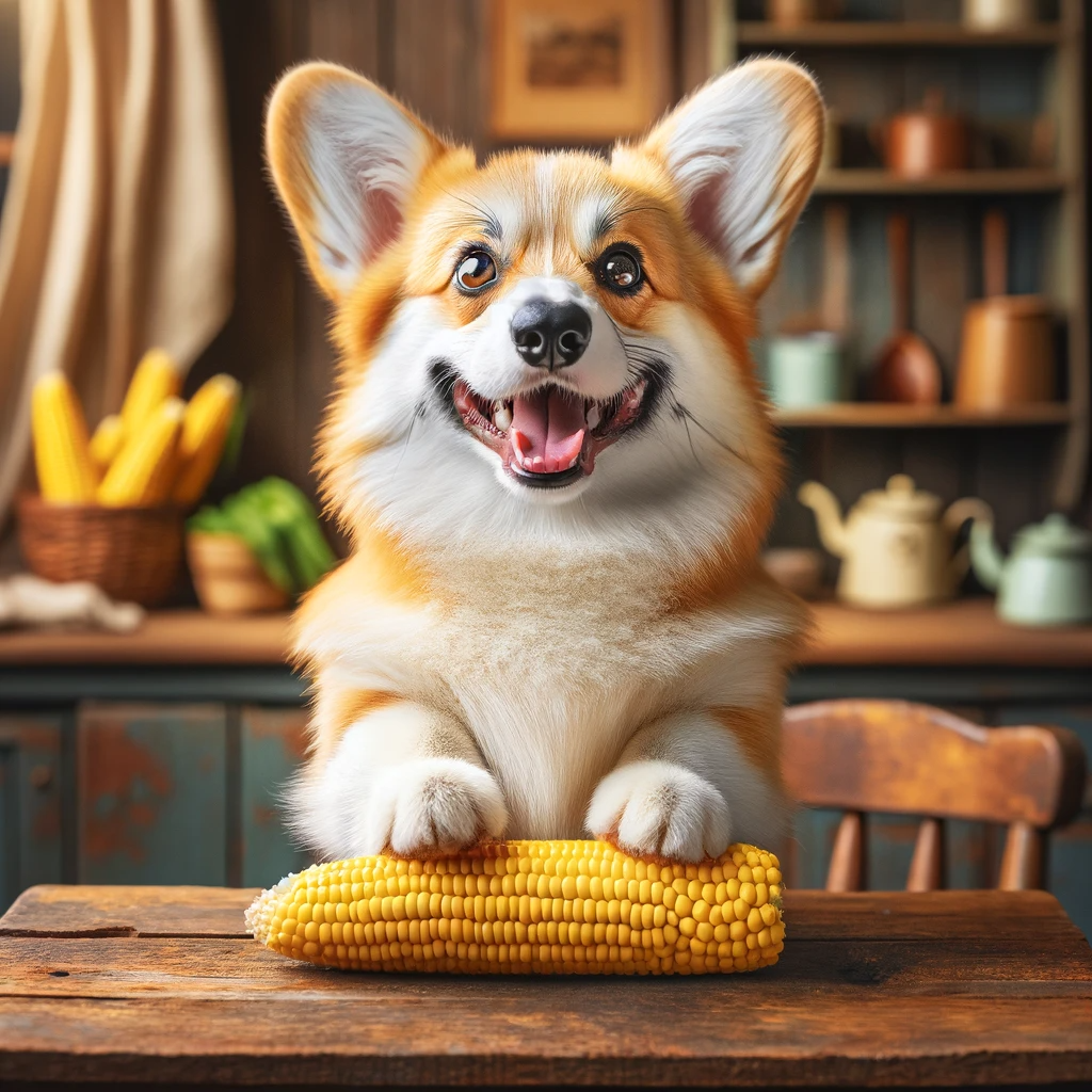 corgi eating corn