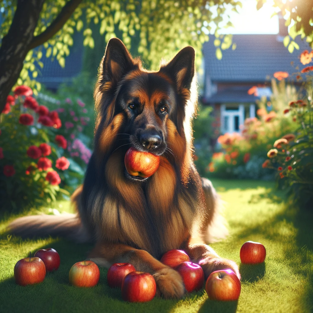 German sherpherd eating apples