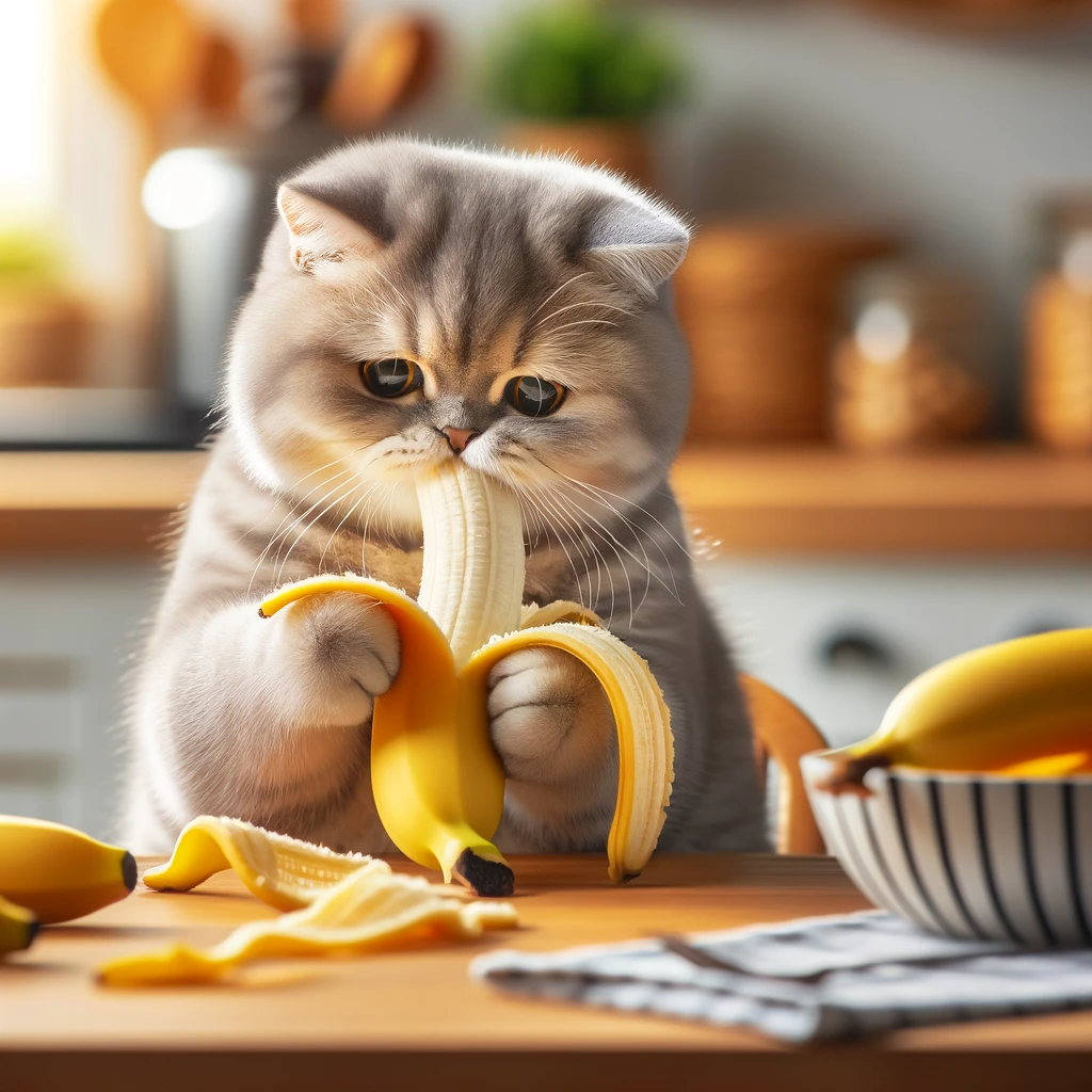 cat eating banana