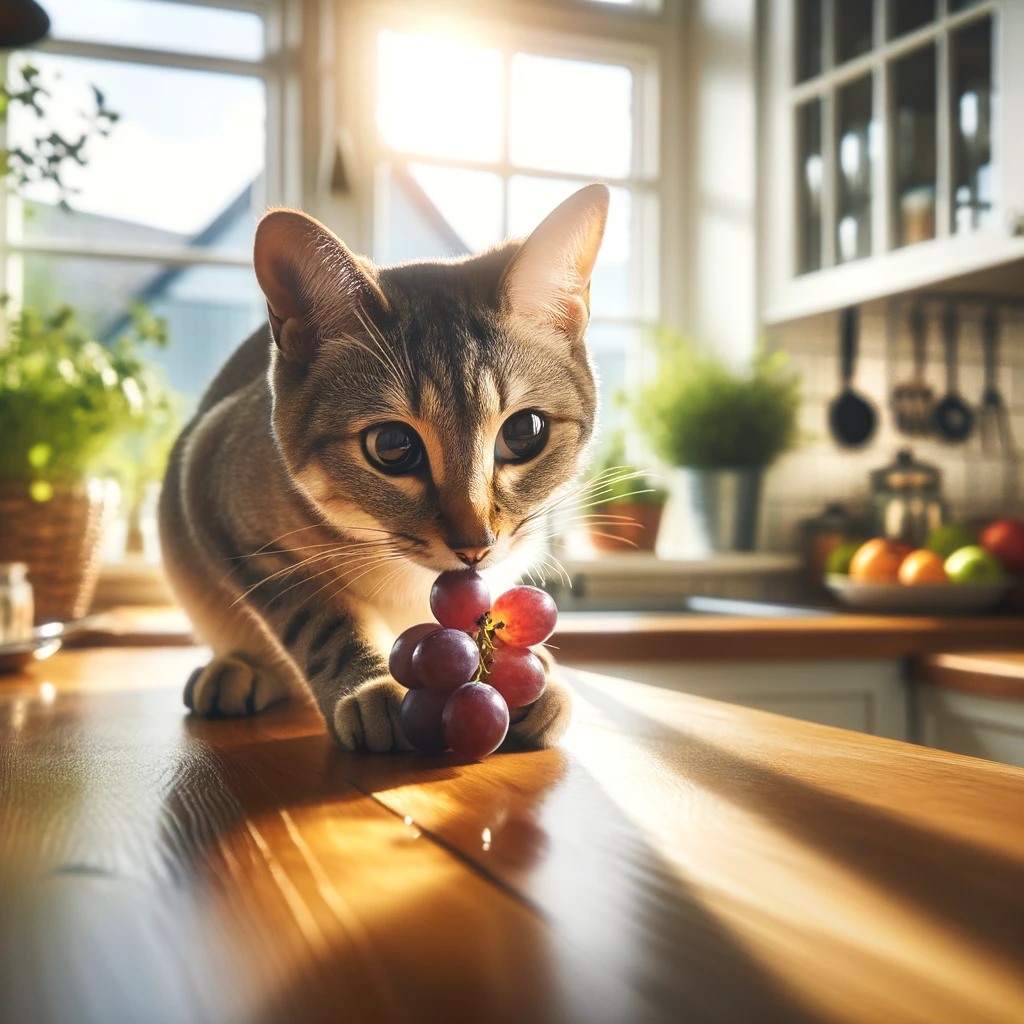 cat eating grapes