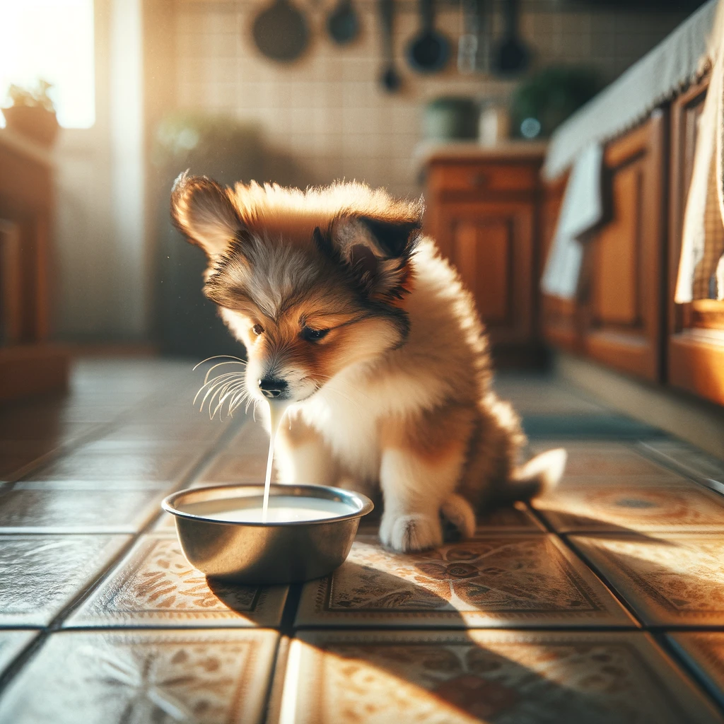 dog drinking milk