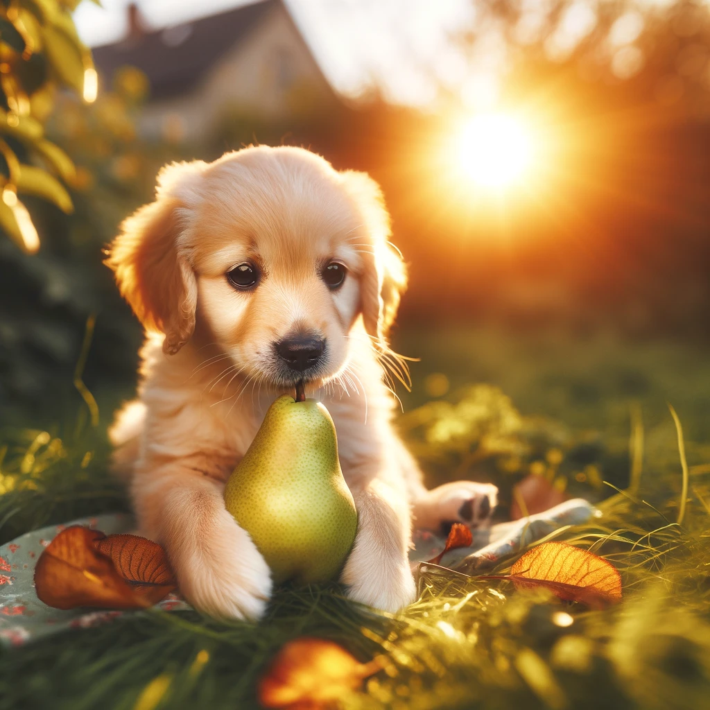 dog eating pear