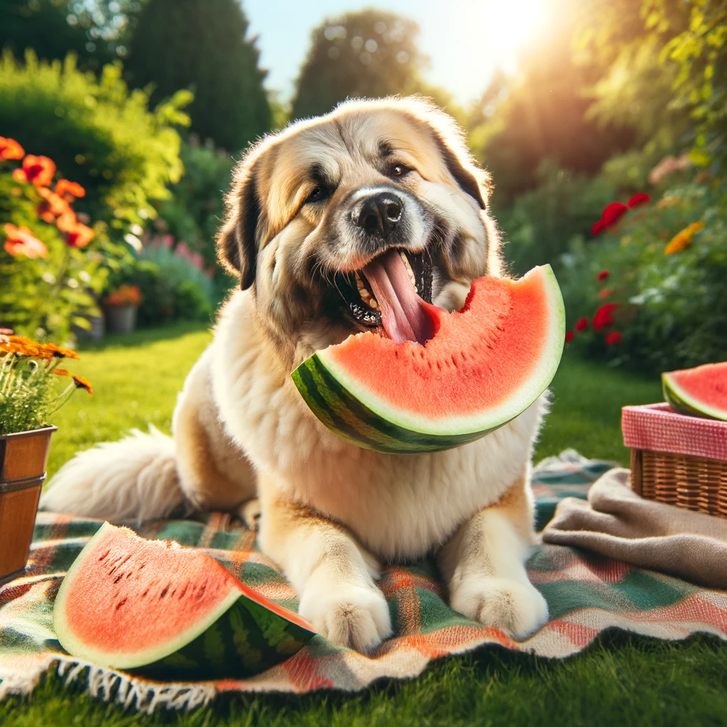 dog eating watermelon