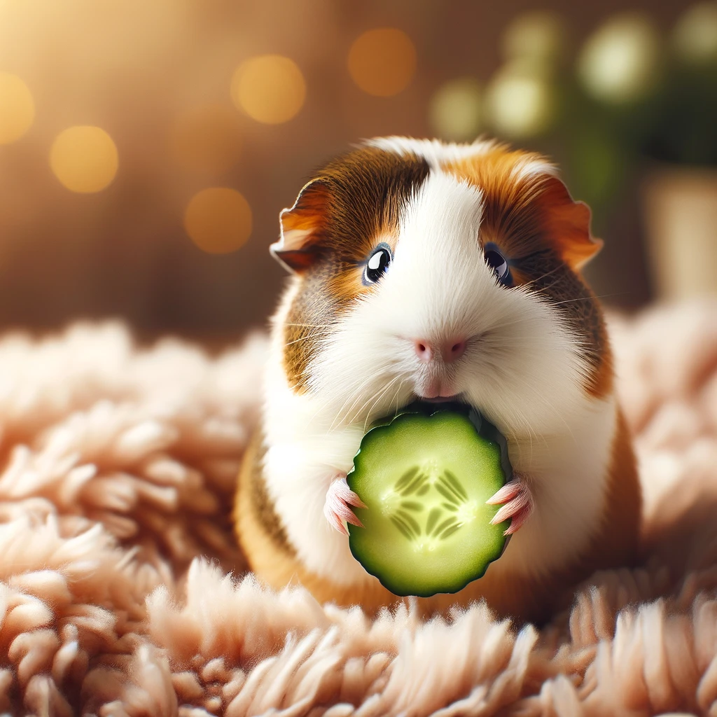 guinea pig eating a cucumber