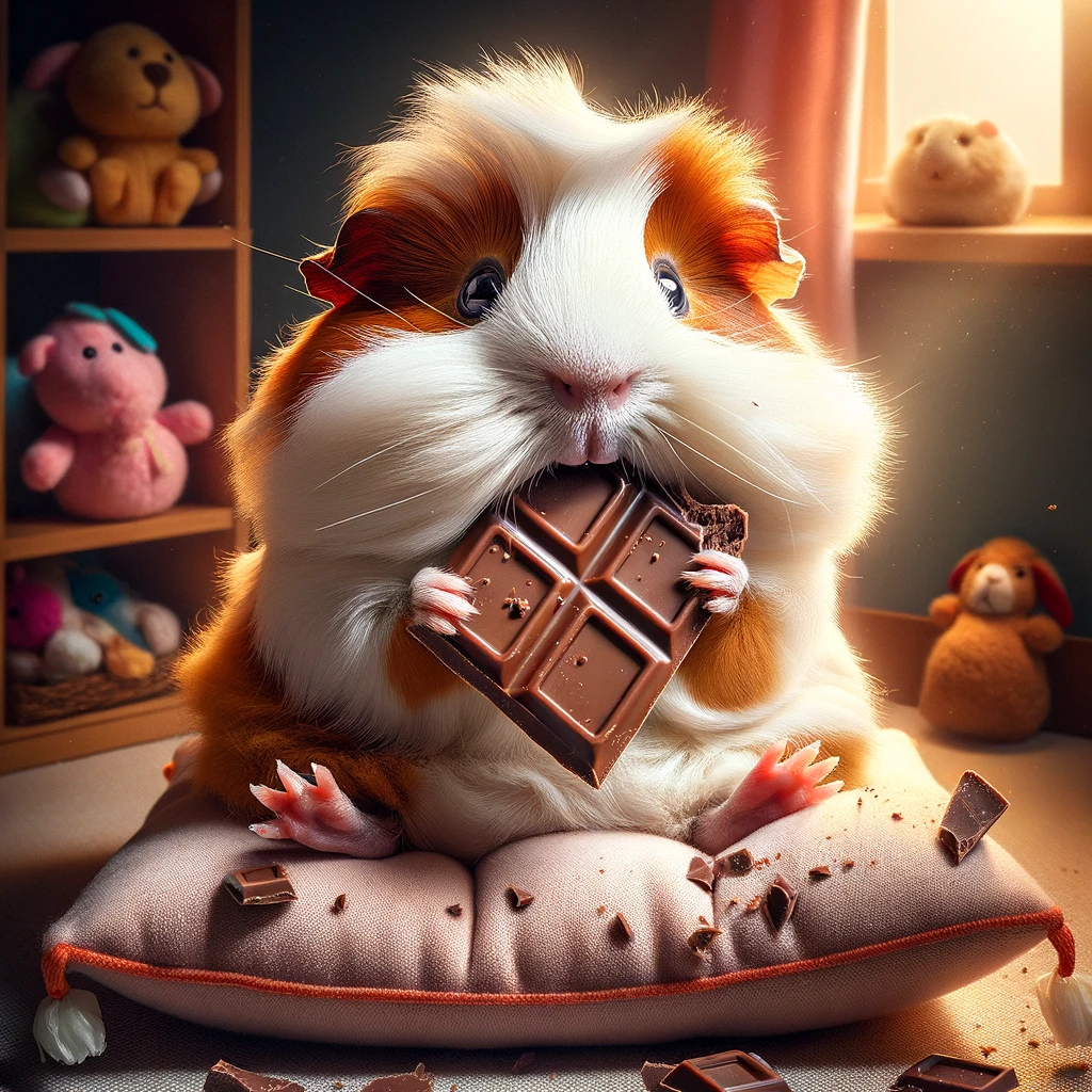 guinea pig eating a chocolate
