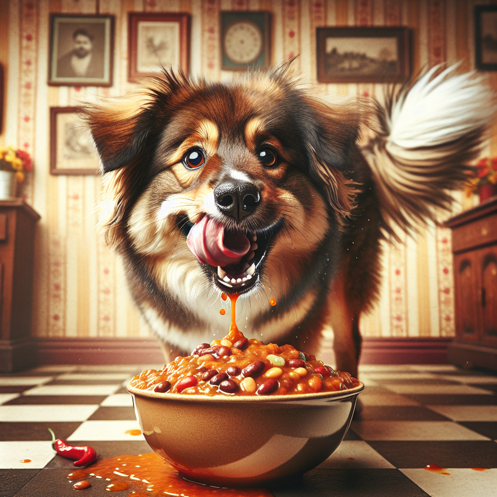Dog eating chili