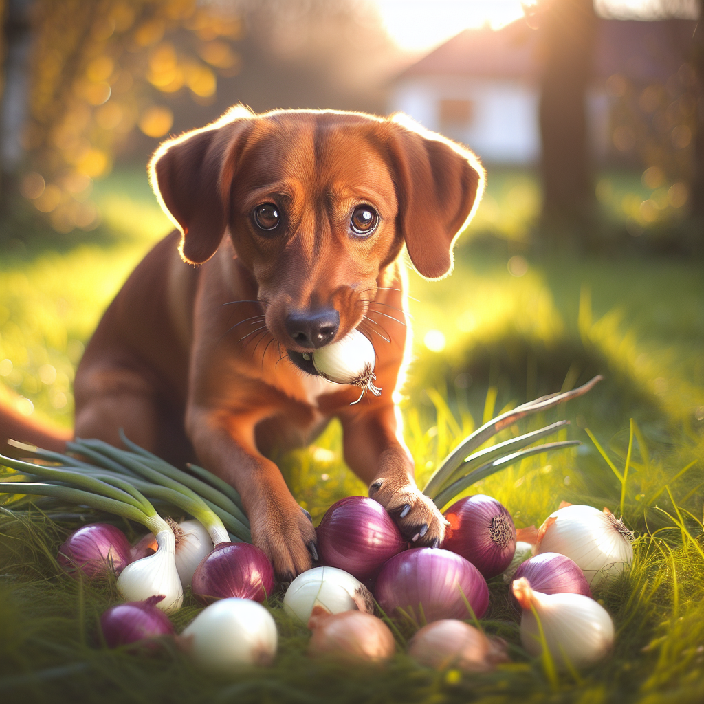 Dog eating onions