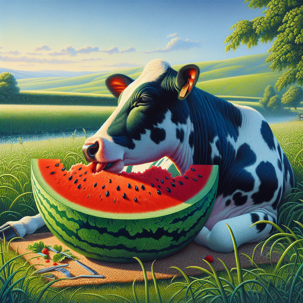 An image of a cow eating melon